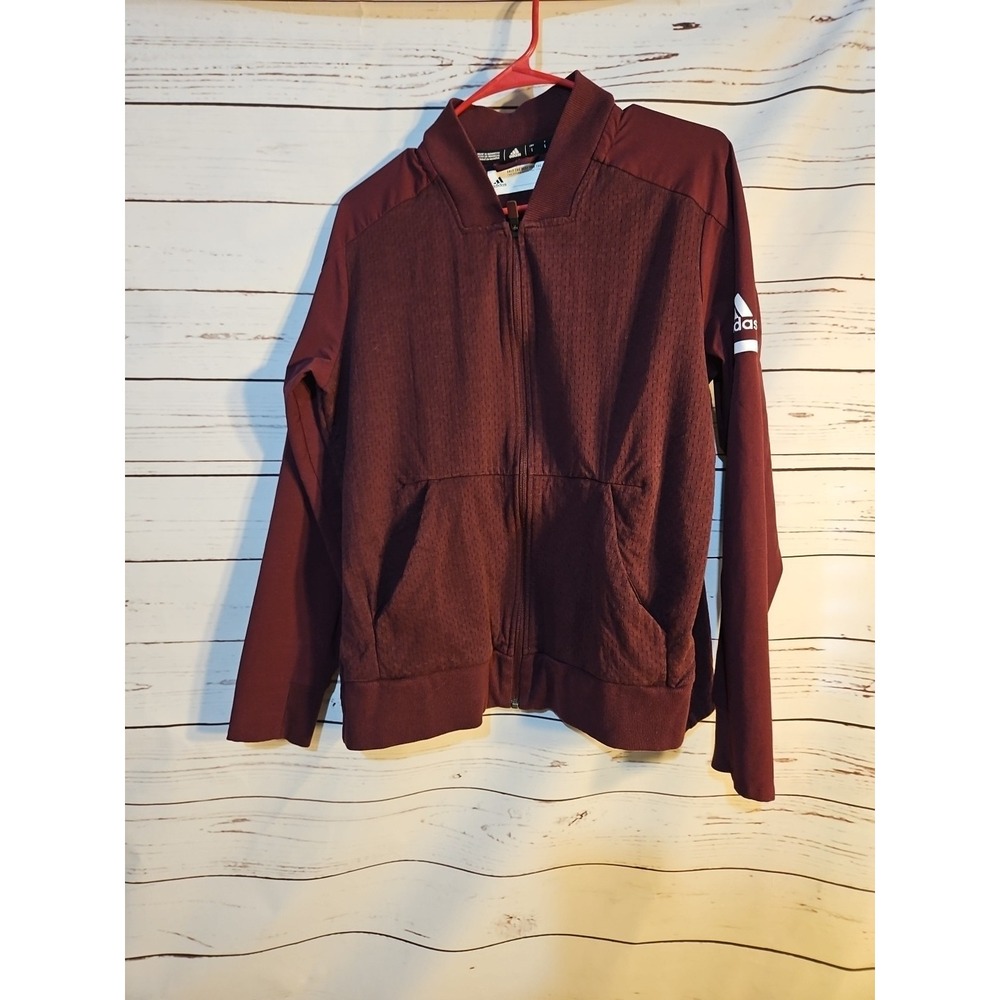 Adidas Women's Full‎ Zip Jacket Climaheat Burgundy Track Warm Up Activewear Sz L